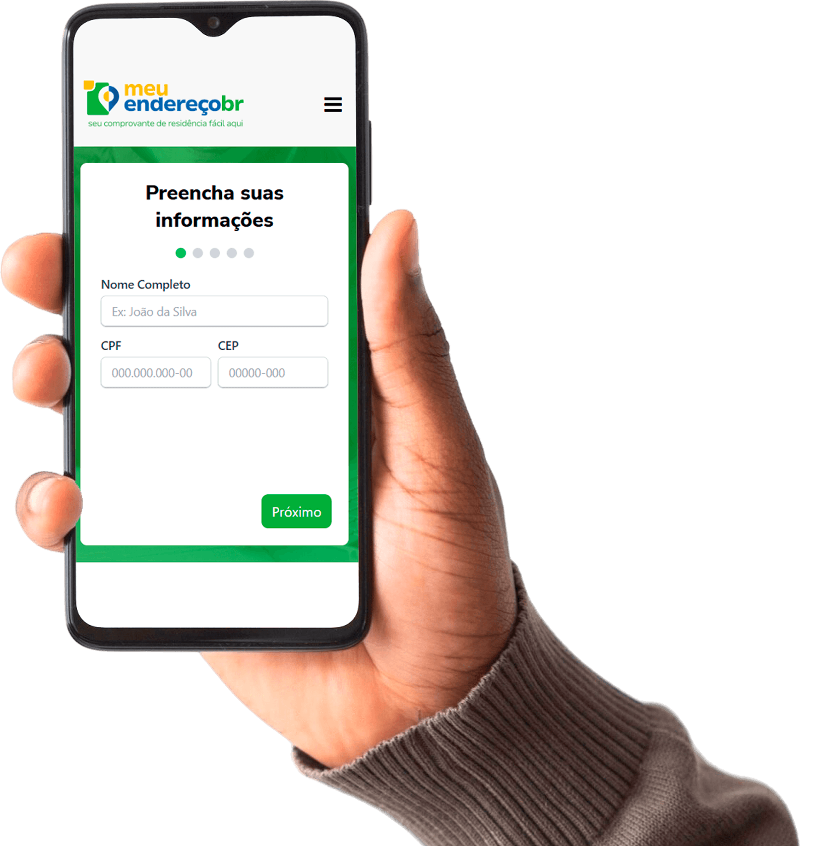 Pessoa segurando smartphone com a declaração de residência