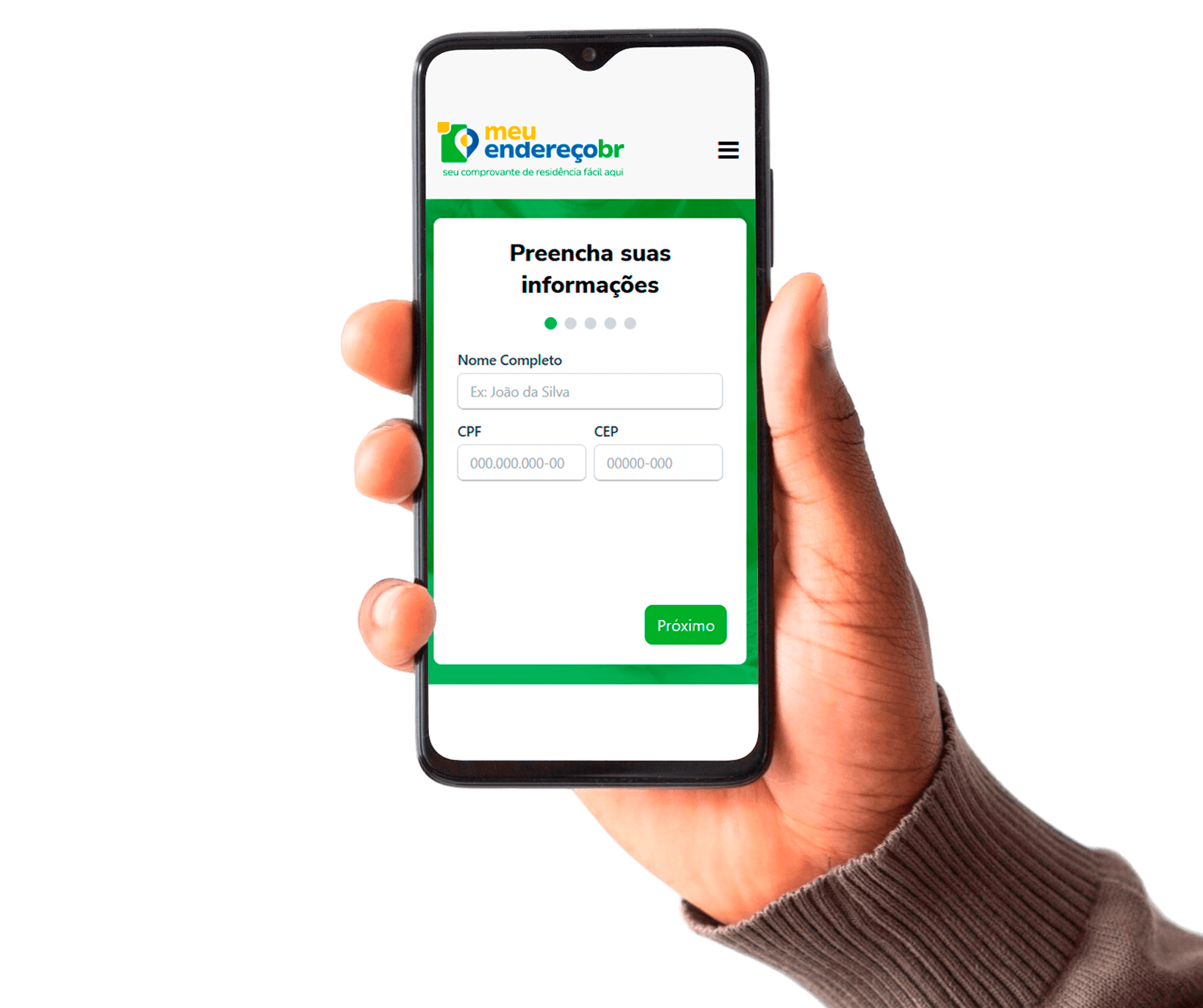 Pessoa segurando smartphone com a declaração de residência